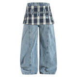 Plus Size Plaid Patchwork Embroidered Puppy Jeans GYLN-2956