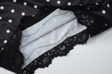 Polka Dot Print Lace Patchwork Two Piece Shorts Set LJSF-S6421431X