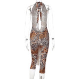 Deep V Neck Leopard Print Seventh Jumpsuit LJSF-P6421567X