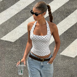 Polka Dot Print Halterneck Tank Top LJSF-T6521677X