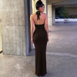 U Neck Tie Up Split Maxi Dress LJSF-D6421543X