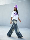 Plus Size Ink-Splatter Loose Straight Jeans GYLN-9079