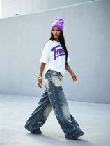 Plus Size Ink-Splatter Loose Straight Jeans GYLN-9079