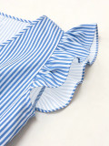 V Neck Stripe Short Sleeve Maxi Dress GSRX-873