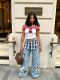 Plus Size Plaid Patchwork Embroidered Puppy Jeans GYLN-2956
