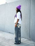 Plus Size Ink-Splatter Loose Straight Jeans GYLN-9079