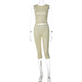 Polka Dot Print Backless Top Two Piece Pants Set LJSF-S6421503X