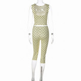 Polka Dot Print Backless Top Two Piece Pants Set LJSF-S6421503X