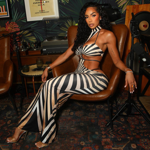 Zebra Print Backless Tie Up Maxi Dress GJYO-JD305395