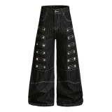 Plus Size Metal-Studded Washed Loose Jeans GYLN-0338
