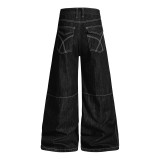 Plus Size Metal-Studded Washed Loose Jeans GYLN-0338