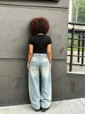 Plus Size Fashion Washed Straight Jeans GYLN-9572