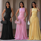 Solid Color Sleeveless Maxi Dress BY-7713