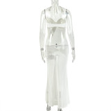 Tie Up Mesh Haterneck Maxi Dress GJYO-JD305521