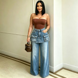 Fashion Multi-Pocket Faux Two-Piece Jeans GAKF-60515