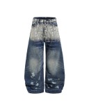 Plus Size Ink-Splatter Loose Straight Jeans GYLN-9079