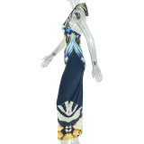 Print Backless Deep V Neck Maxi Dress GJYO-JD305501