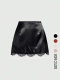 Satin Lace Edge Patchwork Mini Skirt GSRX-876