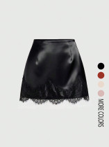 Satin Lace Edge Patchwork Mini Skirt GSRX-876