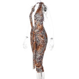 Deep V Neck Leopard Print Seventh Jumpsuit LJSF-P6421567X