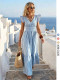 V Neck Stripe Short Sleeve Maxi Dress GSRX-873