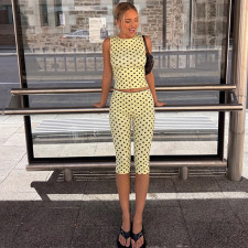 Polka Dot Print Backless Top Two Piece Pants Set LJSF-S6421503X