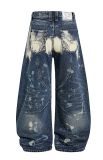 Plus Size Ink-Splatter Loose Straight Jeans GYLN-9079