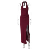 U Neck Tie Up Split Maxi Dress LJSF-D6421543X