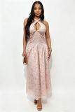 Halterneck Hollow Out Backless Maxi Dress GADE-9162