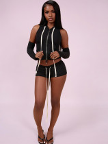 Zipper Solid Color Hooded 3 Piece Shorts Set CH-26028