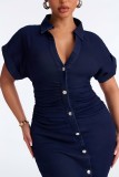 Fashion Denim Single Breasted Button Midi Dress LX-6082