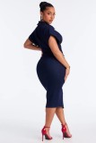 Fashion Denim Single Breasted Button Midi Dress LX-6082