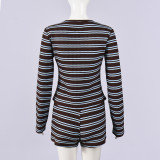 Stripe Long Sleeve Two Piece Short Set GFRT-42211SBG