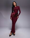Long Sleeve Ruched Maxi Dress GADE-10232