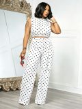 Polka Dot Print Sleeveless Two Piece Pants Set ZDF-33530