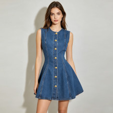 Sleeveless Single Breasted Button Mini Dress GDAM-218999