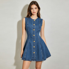 Sleeveless Single Breasted Button Mini Dress GDAM-218999