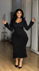 U Neck Long Sleeve Ruched Maxi Dress GMYU-11313