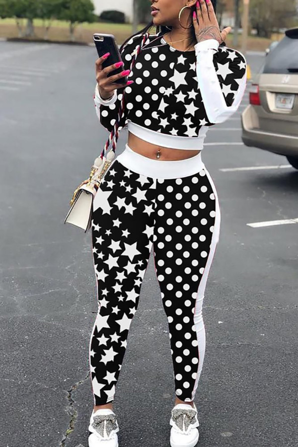 Plus Size Stars Polka Dots Sport Pants Suit GAWE-5872