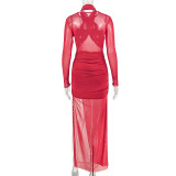 Ruched Solid Color Split Maxi Dress GJYO-JD305350
