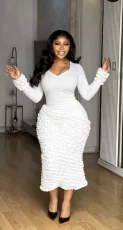 U Neck Long Sleeve Ruched Maxi Dress GMYU-11313