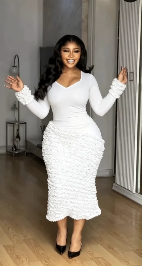 U Neck Long Sleeve Ruched Maxi Dress GMYU-11313