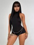 Sexy Sleeveless Hollow Out Backless Romper(With Chain) GTGE-MH1014