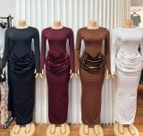Long Sleeve Ruched Maxi Dress GADE-10232