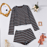 Stripe Long Sleeve Two Piece Short Set GFRT-42211SBG