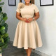 Plus Size Solid-Color Floral Decorations Midi Dress GATE-636