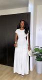 Ruched Patchwork Short Sleeve Maxi Dress GADE-10365