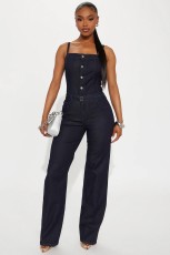 Sexy Denim Slim Sling Wide Leg Jumpsuit LX-3593