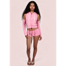 Solid Color Hooded Sport Two Piece Shorts Set FOSF-8863