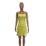 Solid Color Backless Sling Midi Dress BN-9826